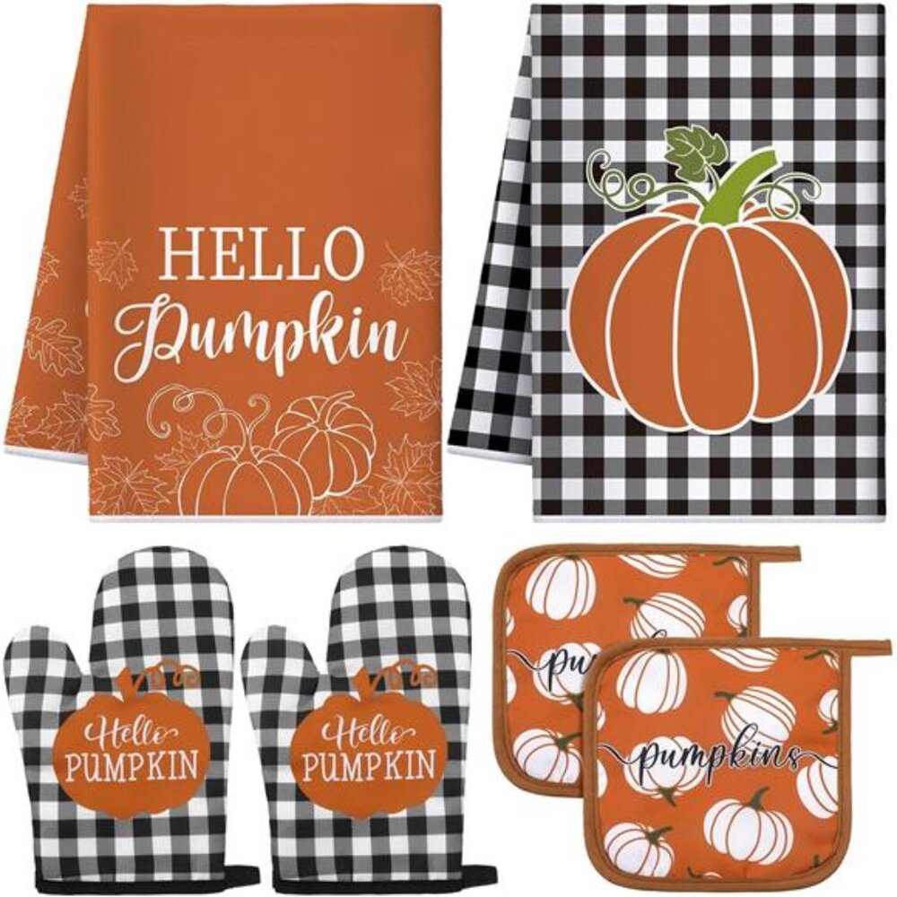 6‎ Pack Fall Thanksgiving Kitchen Set with 2 Pcs Kitchen Pumpkin Dish Towel